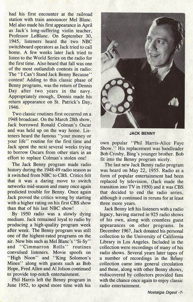 Radio Career Of Jack Benny
