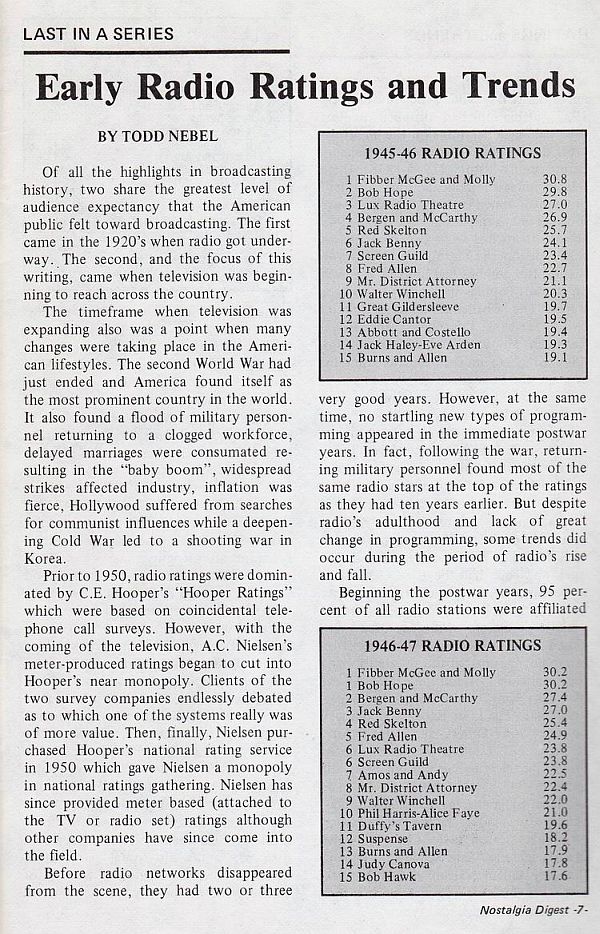 Early Radio Ratings And Trends