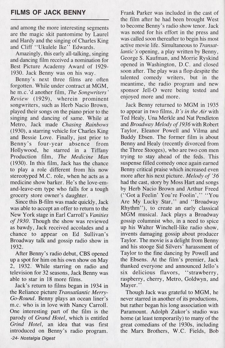 Films Of Jack Benny