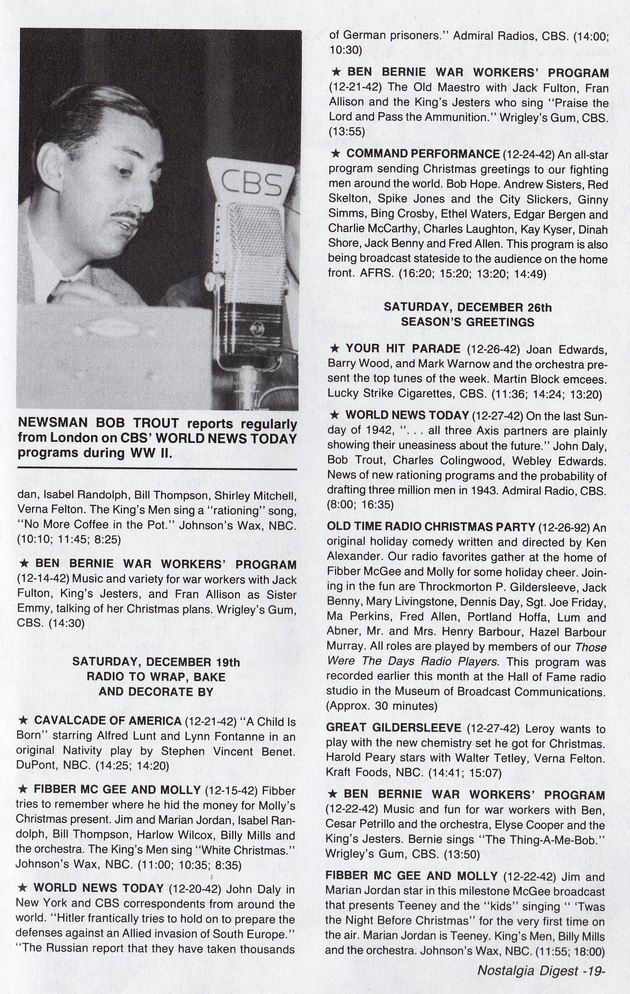 Radio and World War II,Those Were The Days listings,from Nostalgia ...