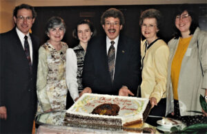 APRIL 23, 1995 Celebrating the 25th Anniversary of Those Were The Days is, from left, my brother Ken and his wife Margaret, our daughter Sue, my wife Ellen, and our daughter Patty. The cake was from the Steinmetz High School Alumni Association and the Jarosch Bakery.